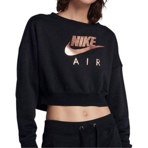 Nike Air Rally Cropped Sweatshirt Back Zip Black Rose Gold Size M